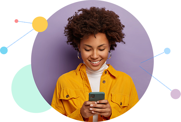 Happy woman using smartphone