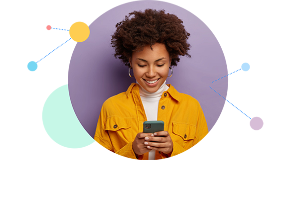 Happy woman using smartphone