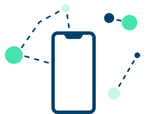 Icon of a phone with data dots behind it
