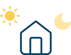 Icon of a house with a sun on the left and a moon on the right